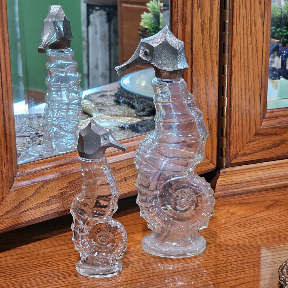 Vintage Avon Glass Seahorse Figurines Set 1970s Molded Glass Coastal Decor
